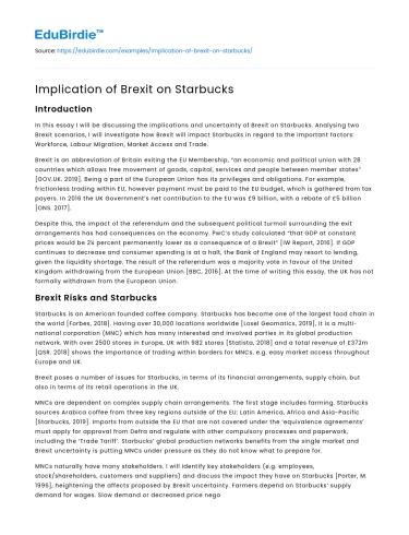 Implication of Brexit on Starbucks