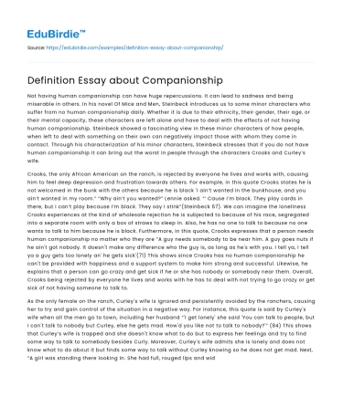 Definition Essay about Companionship