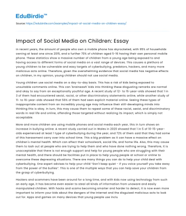 Impact of Social Media on Children: Essay