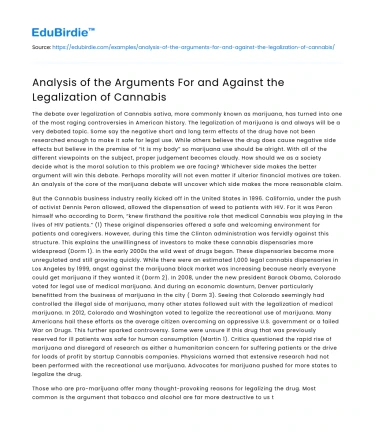 Analysis of the Arguments For and Against the Legalization of Cannabis