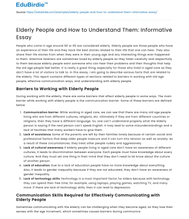 Elderly People and How to Understand Them: Informative Essay