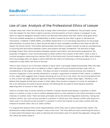Law of Law: Analysis of the Professional Ethics of Lawyer