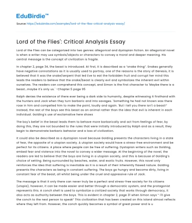 Lord of the Flies’: Critical Analysis Essay