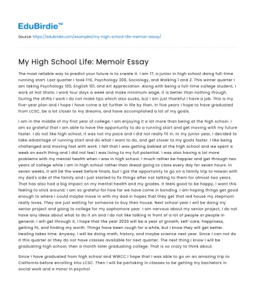 My High School Life: Memoir Essay