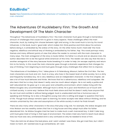 Huckleberry Finn: Growth of the Main Character