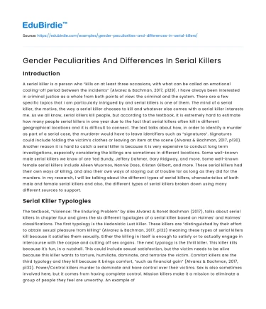 Gender Peculiarities And Differences In Serial Killers