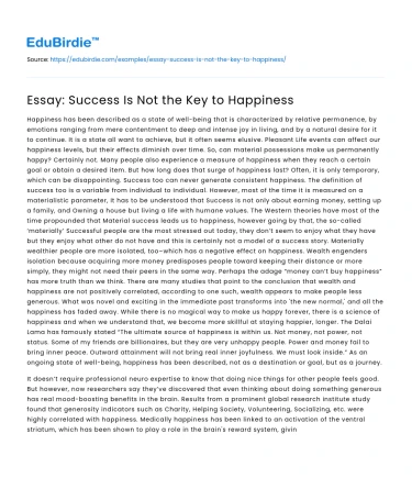 Essay: Success Is Not the Key to Happiness