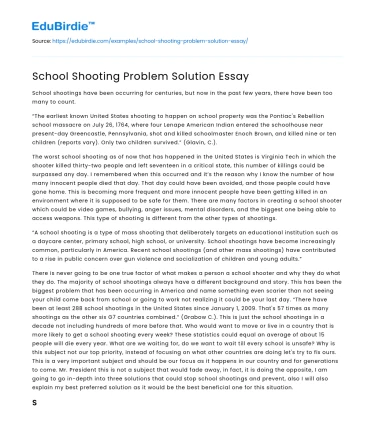 School Shooting Problem Solution Essay