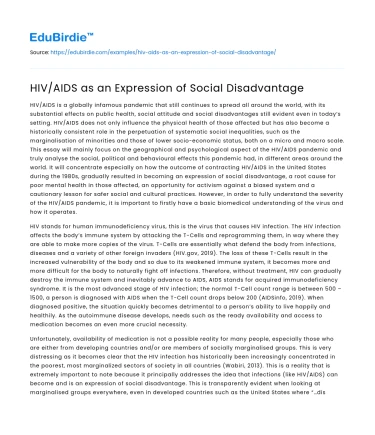 HIV/AIDS as an Expression of Social Disadvantage