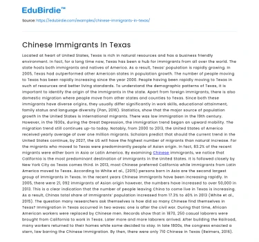 Chinese Immigrants In Texas