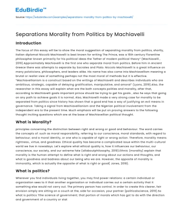 Separations Morality from Politics by Machiavelli