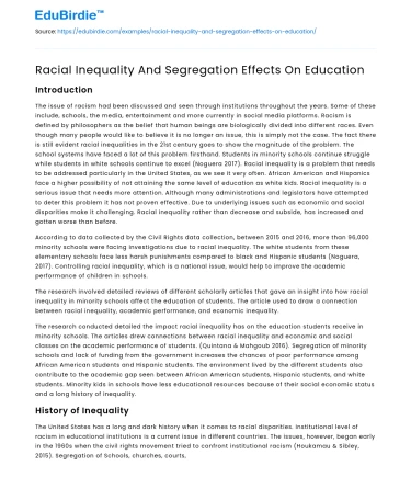 Racial Inequality And Segregation Effects On Education