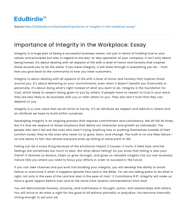 Importance of Integrity in the Workplace: Essay