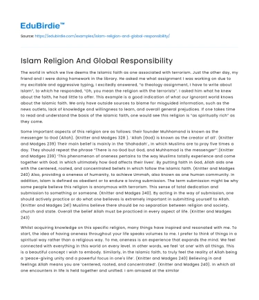 Islam Religion And Global Responsibility