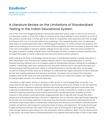Limitations of Standardized Testing in Indian Education