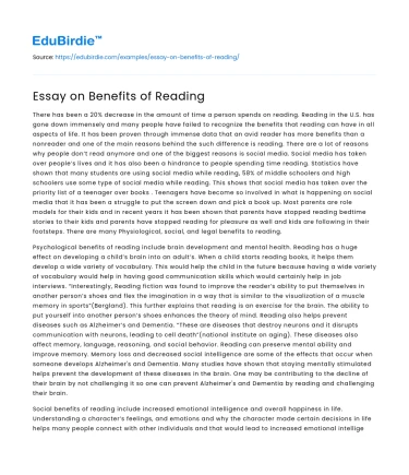 Essay on Benefits of Reading