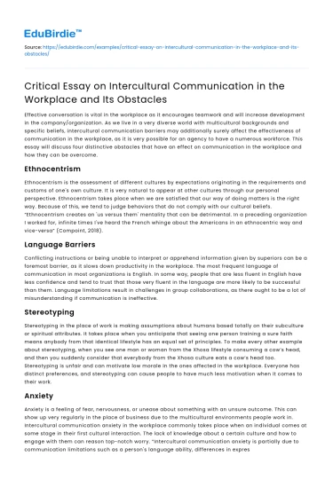 Challenges of Intercultural Communication in the Workplace