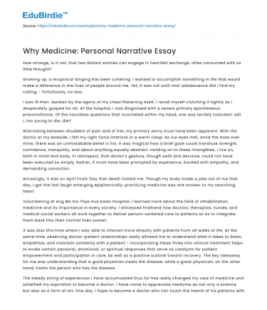Why Medicine: Personal Narrative Essay
