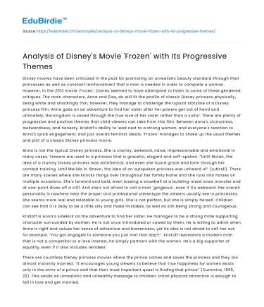 Analysis of Disney’s Movie ‘Frozen’ with Its Progressive Themes