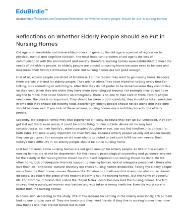 Reflections on Whether Elderly People Should Be Put in Nursing Homes