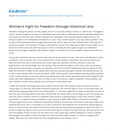 Women’s Fight for Freedom through Historical Lens