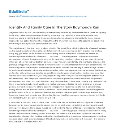 Identity And Family Care In The Story Raymond’s Run