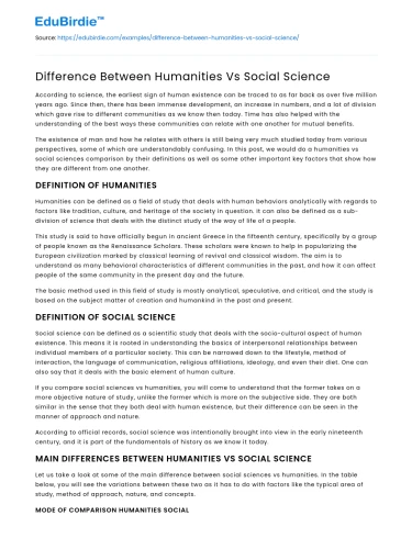 Difference Between Humanities Vs Social Science