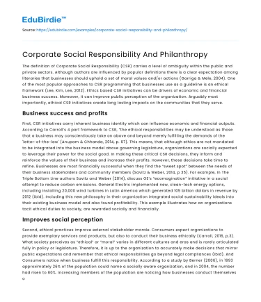 Corporate Social Responsibility And Philanthropy