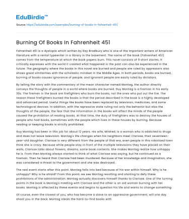 Burning Of Books In Fahrenheit 451