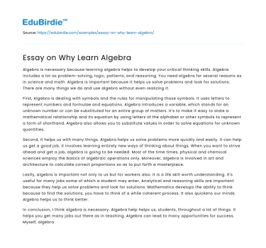 Essay on Why Learn Algebra