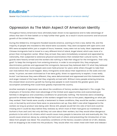 Oppression As The Main Aspect Of American Identity