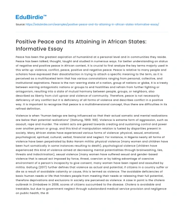 Positive Peace and Its Attaining in African States: Informative Essay