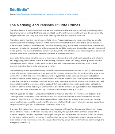 The Meaning And Reasons Of Hate Crimes