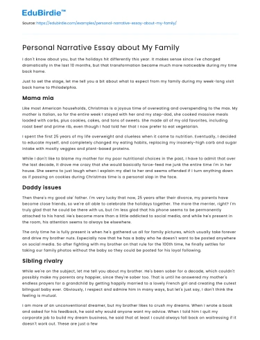 Personal Narrative Essay about My Family