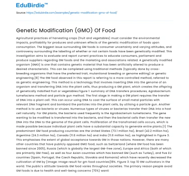Genetic Modification (GMO) Of Food
