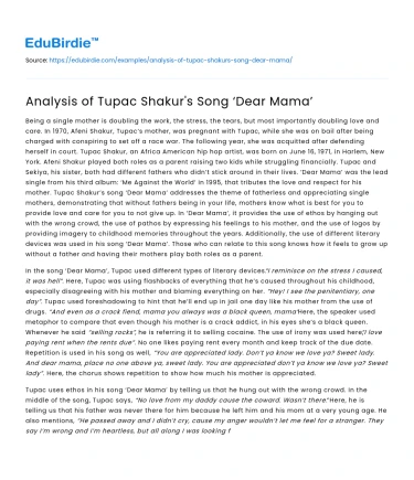 Analysis of Tupac Shakur’s Song ‘Dear Mama’