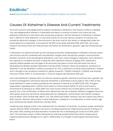 Causes Of Alzheimer’s Disease And Current Treatments