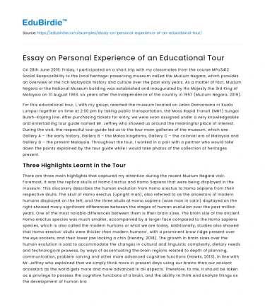 Essay on Personal Experience of an Educational Tour