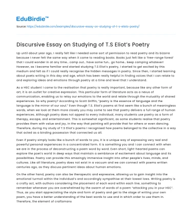 Discursive Essay on Studying of T.S Eliot’s Poetry