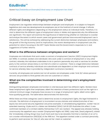Critical Essay on Employment Law Chart
