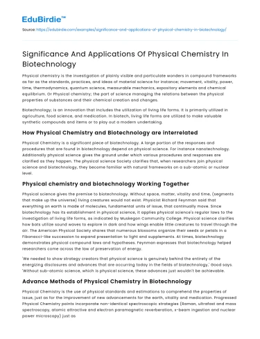 Significance And Applications Of Physical Chemistry In Biotechnology