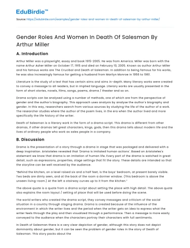 Gender Roles And Women In Death Of Salesman By Arthur Miller