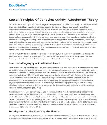 Social Principles Of Behavior: Anxiety-Attachment Theory