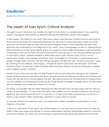The Death of Ivan Ilyich: Critical Analysis