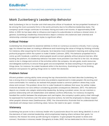 Mark Zuckerberg’s Leadership Behavior