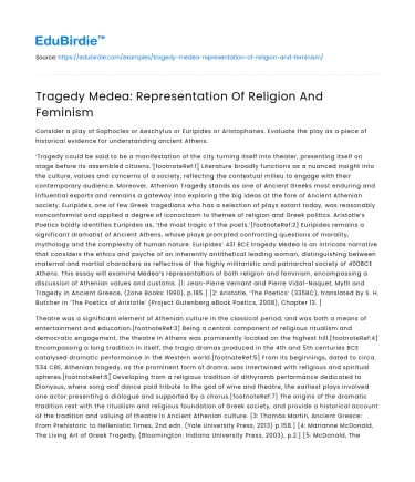 Tragedy Medea: Representation Of Religion And Feminism