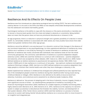 Resilience And Its Effects On People Lives