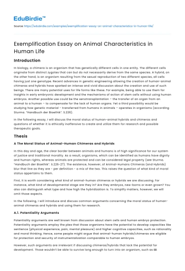 Exemplification Essay on Animal Characteristics in Human Life