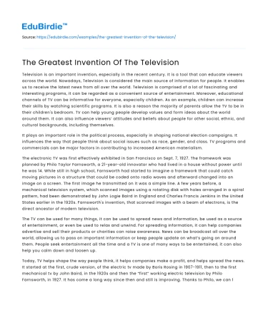 The Greatest Invention Of The Television