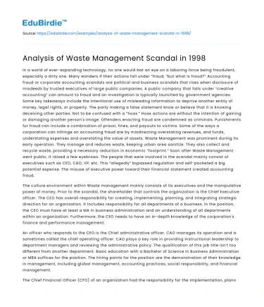Analysis of Waste Management Scandal in 1998